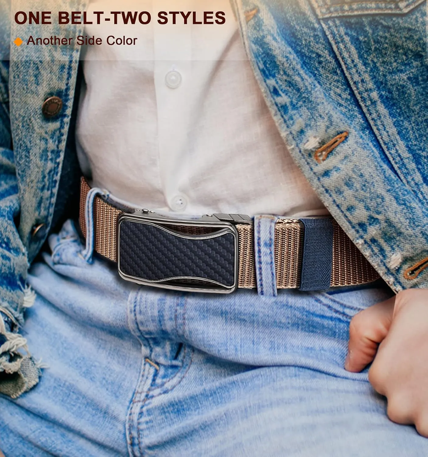 BULLIANT Mens Ratchet Belt Reversible,Web Nylon Casual Belt for Gift Men Golf Hiking Pants Jeans 2 In 1