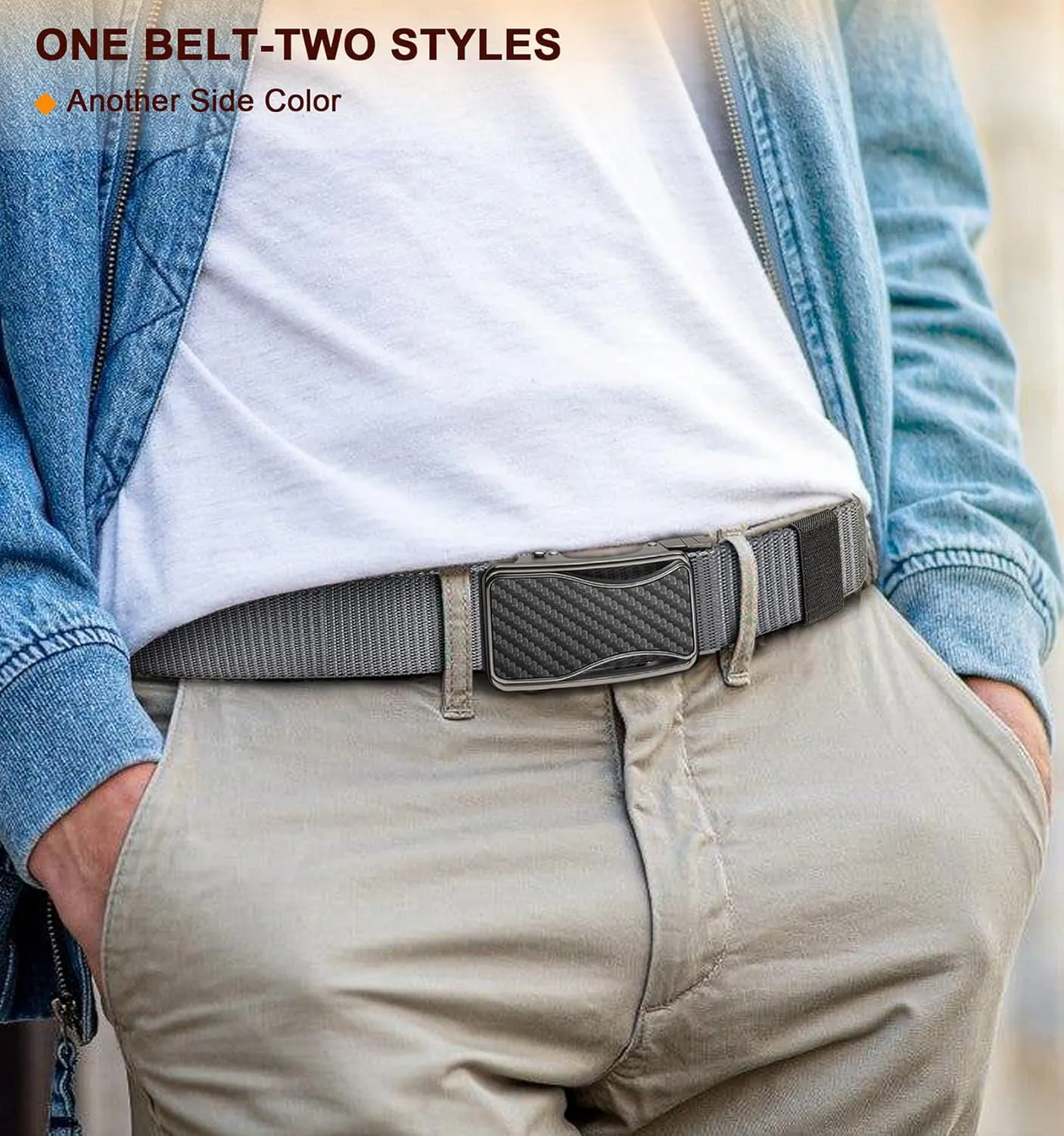 BULLIANT Mens Ratchet Belt Reversible,Web Nylon Casual Belt for Gift Men Golf Hiking Pants Jeans 2 In 1