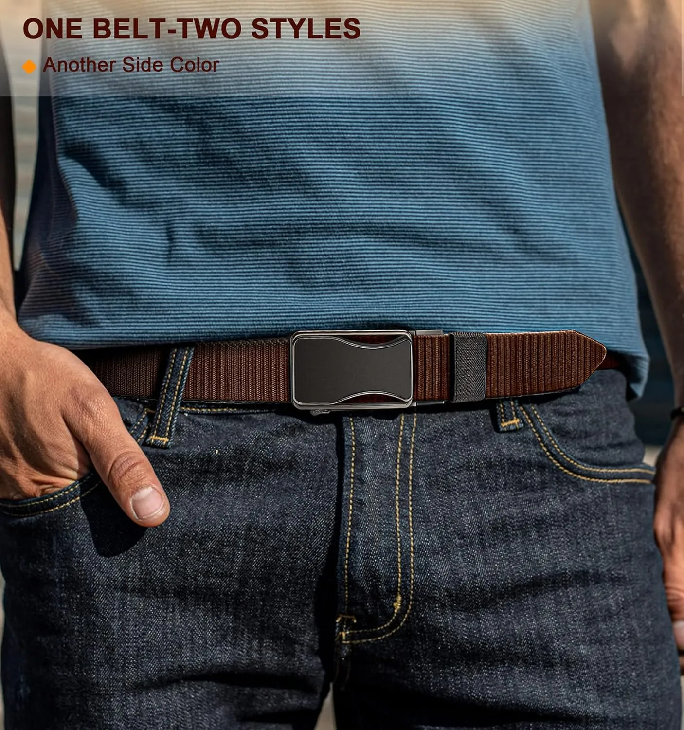 BULLIANT Mens Ratchet Belt Reversible,Web Nylon Casual Belt for Gift Men Golf Hiking Pants Jeans 2 In 1