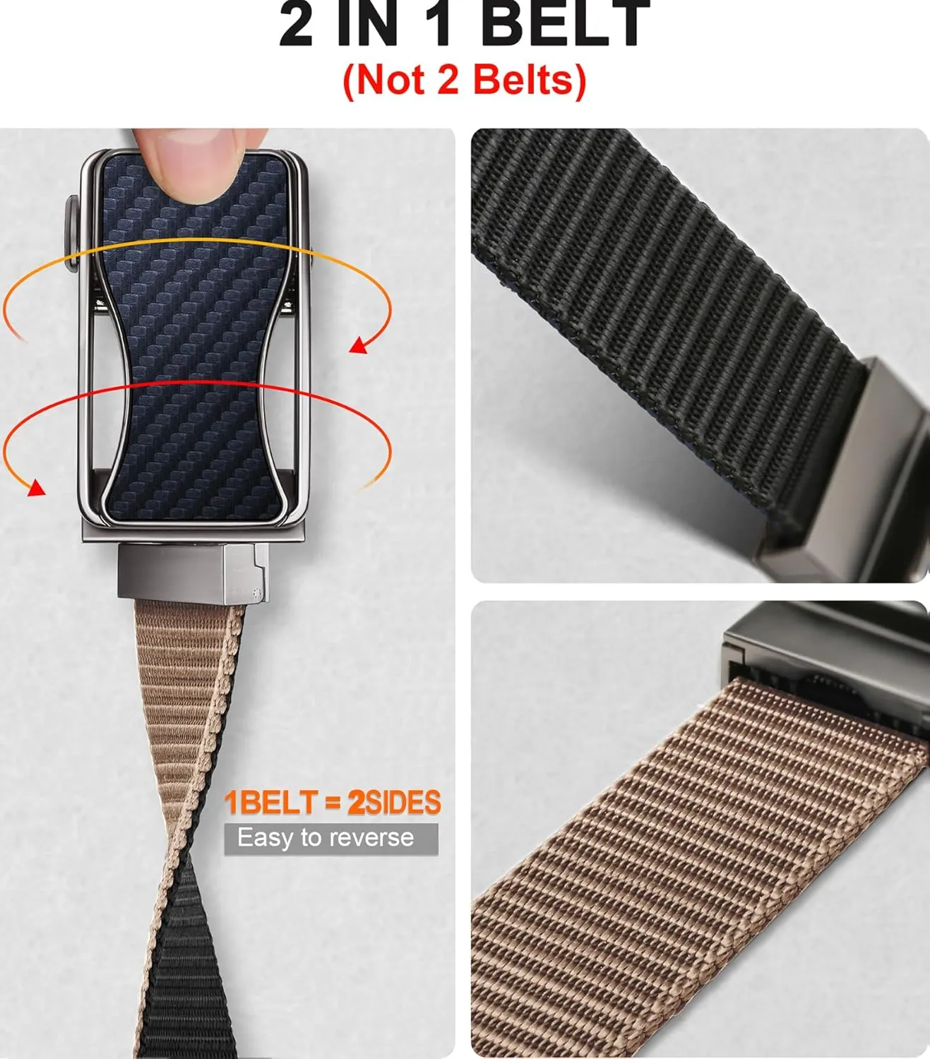 BULLIANT Mens Ratchet Belt Reversible,Web Nylon Casual Belt for Gift Men Golf Hiking Pants Jeans 2 In 1