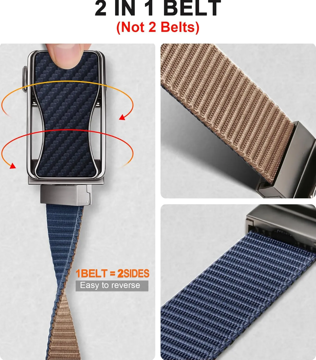 BULLIANT Mens Ratchet Belt Reversible,Web Nylon Casual Belt for Gift Men Golf Hiking Pants Jeans 2 In 1