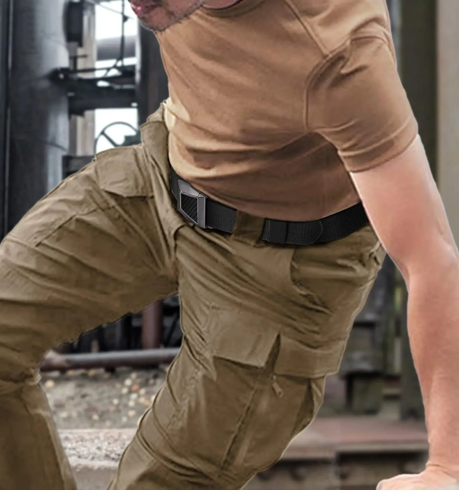 BULLIANT Tactical Belt for Men, Men Stretch Nylon Web Gift Belt 1.5"-Hiking Rigger Military Work-Quick Release Black2972 34"-38"Waist Adjustable