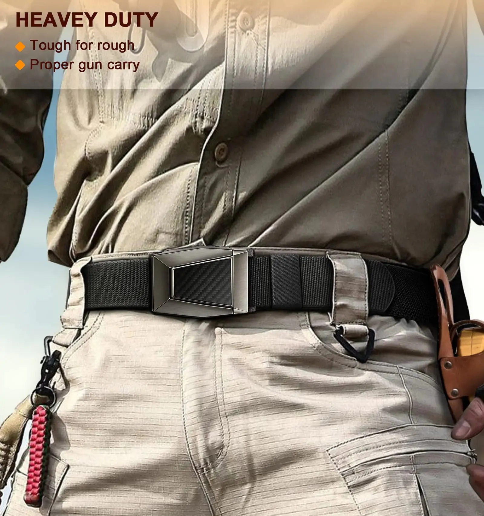 BULLIANT Tactical Belt for Men, Men Stretch Nylon Web Gift Belt 1.5"-Hiking Rigger Military Work-Quick Release Black2972 34"-38"Waist Adjustable