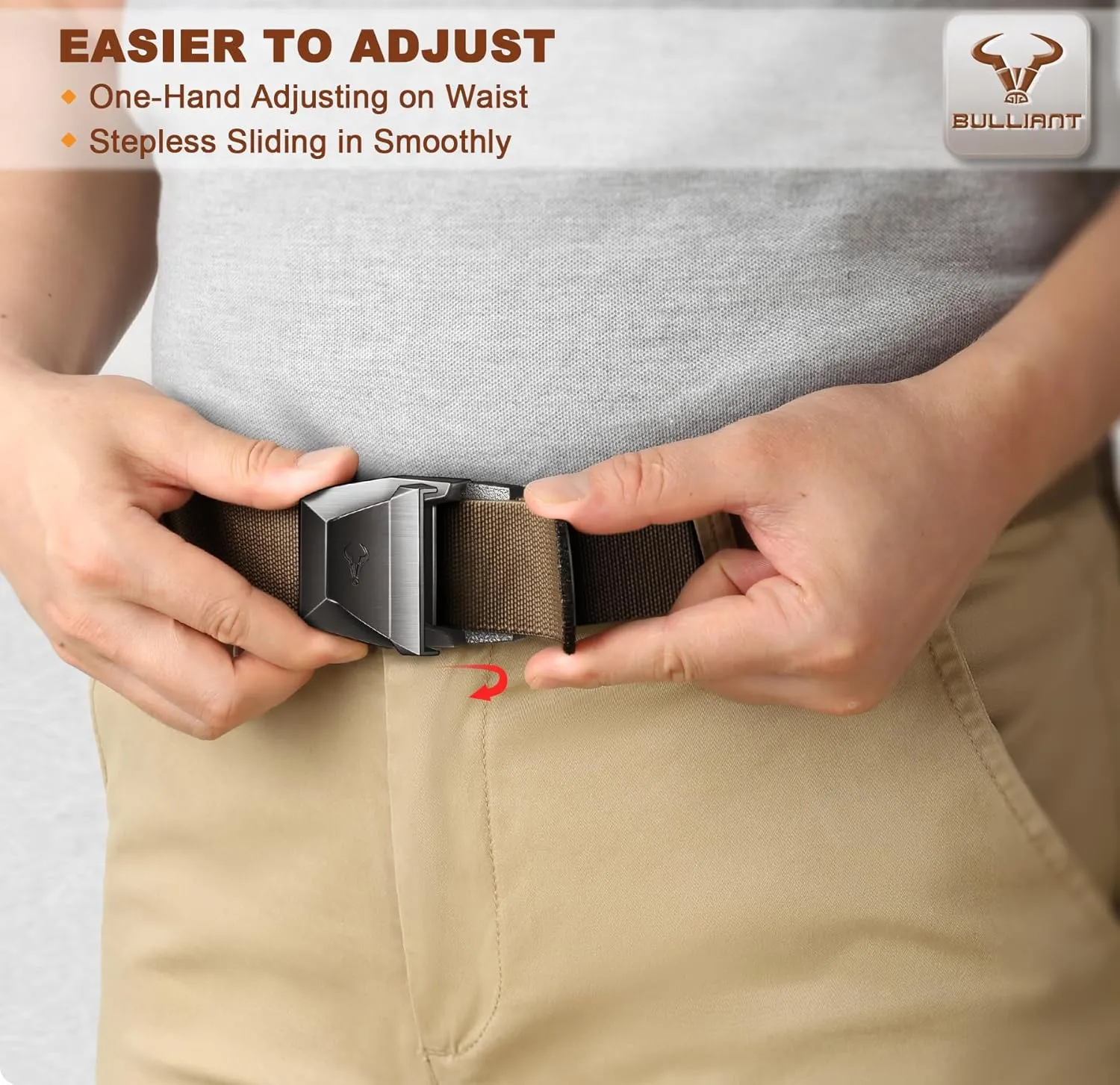 BULLIANT Tactical Belt for Men, Men Stretch Nylon Web Gift Belt 1.5"-Hiking Rigger Military Work-Quick Release