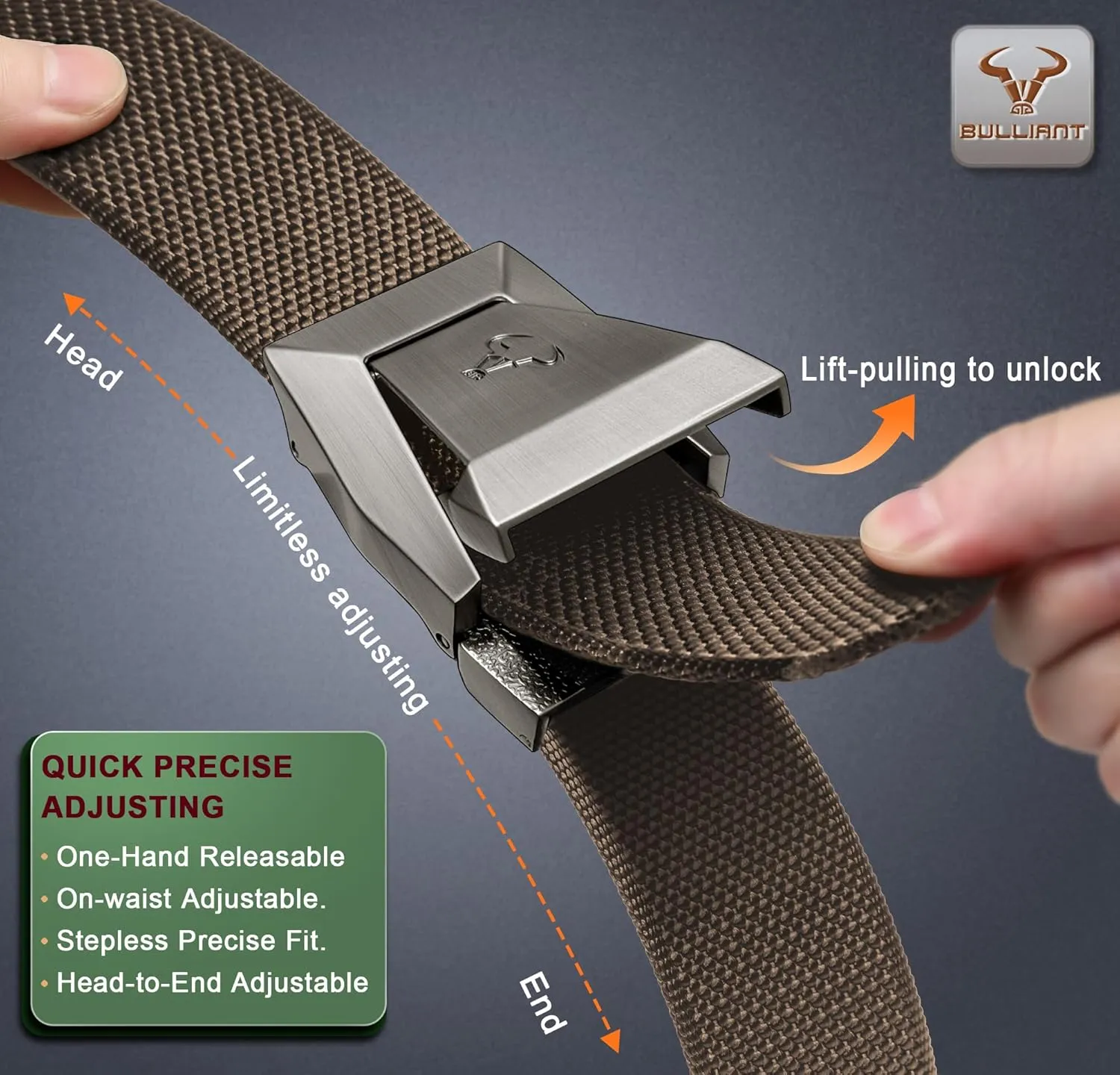 BULLIANT Tactical Belt for Men, Men Stretch Nylon Web Gift Belt 1.5"-Hiking Rigger Military Work-Quick Release
