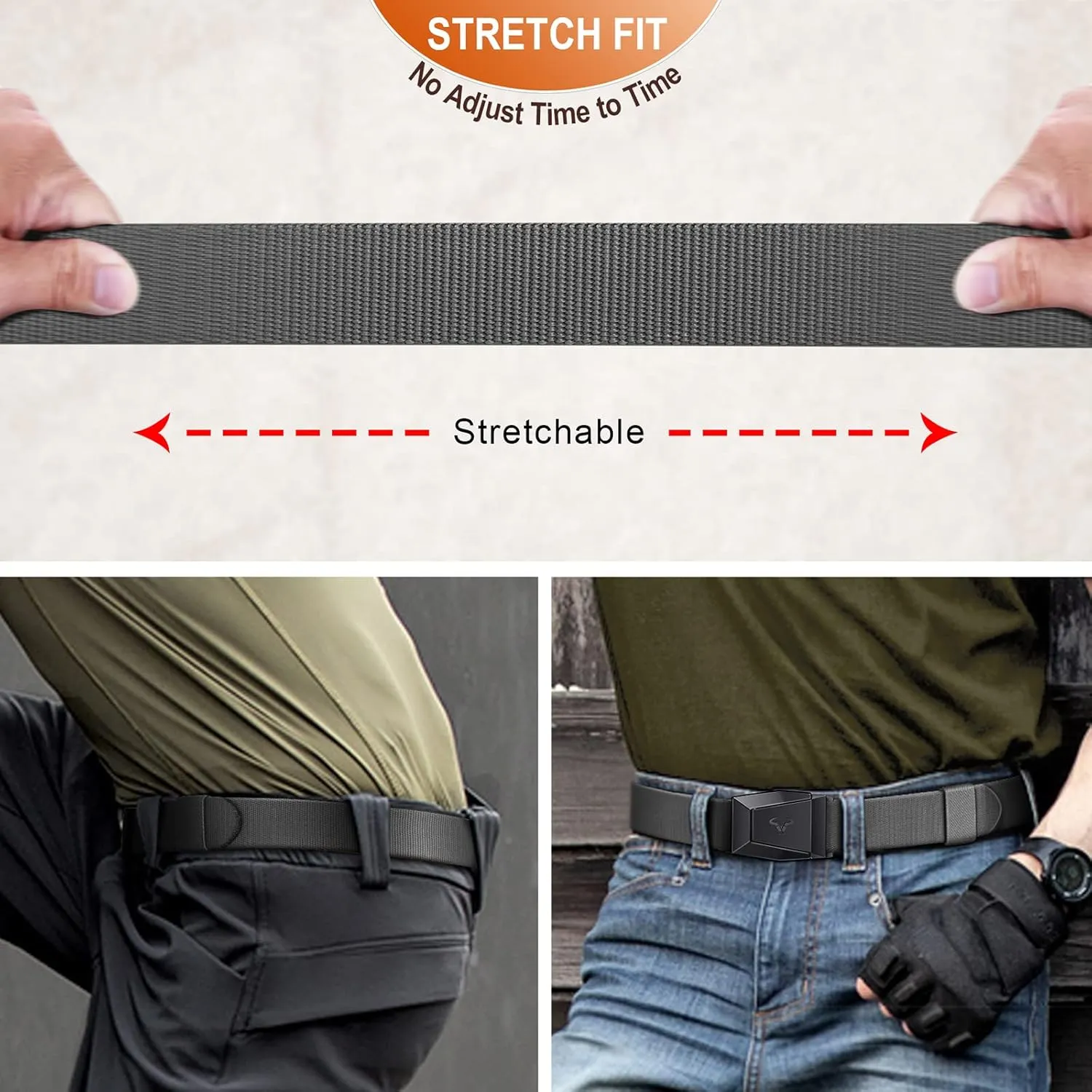 BULLIANT Tactical Belt for Men, Men Stretch Nylon Web Gift Belt 1.5"-Hiking Rigger Military Work-Quick Release