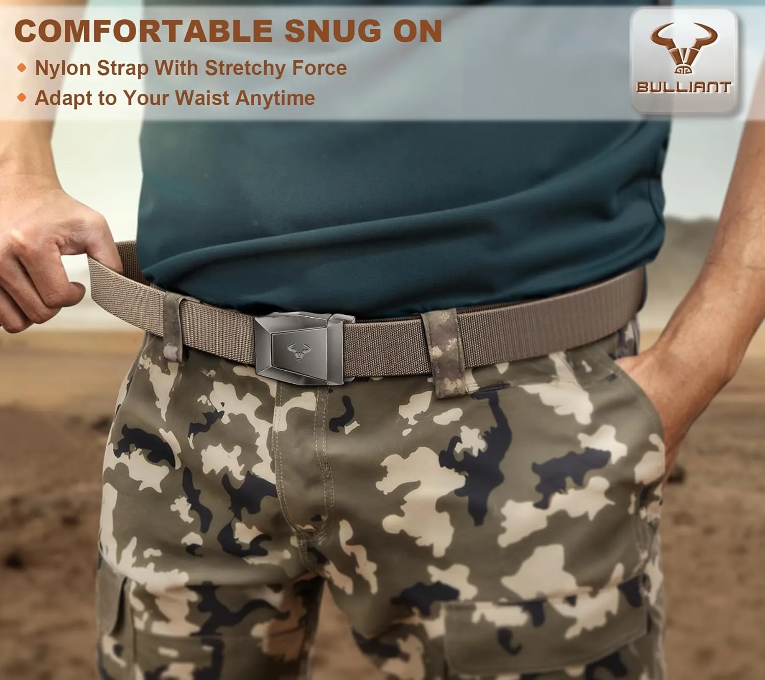 BULLIANT Tactical Belt for Men, Men Stretch Nylon Web Gift Belt 1.5"-Hiking Rigger Military Work-Quick Release