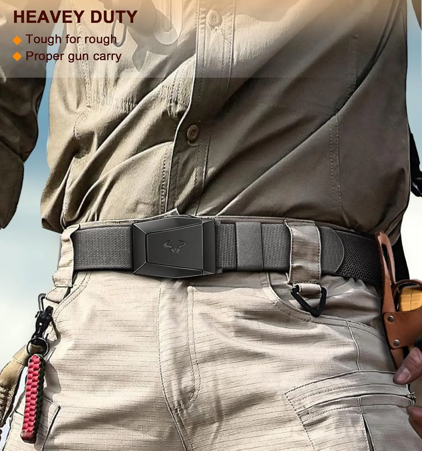 BULLIANT Tactical Belt for Men, Men Stretch Nylon Web Gift Belt 1.5"-Hiking Rigger Military Work-Quick Release