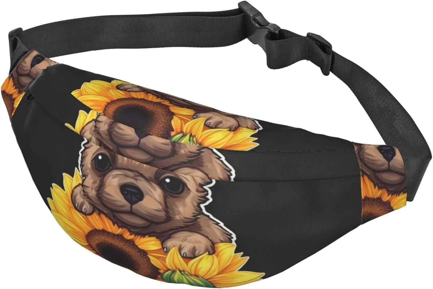Bumbag Fanny Pack for Women Men Waist Pack Fashion Bum Bag Two Rabbits in Garland Waist Bag for Sport Hiking Travel, Sunflower Puppy Sticker, One Size