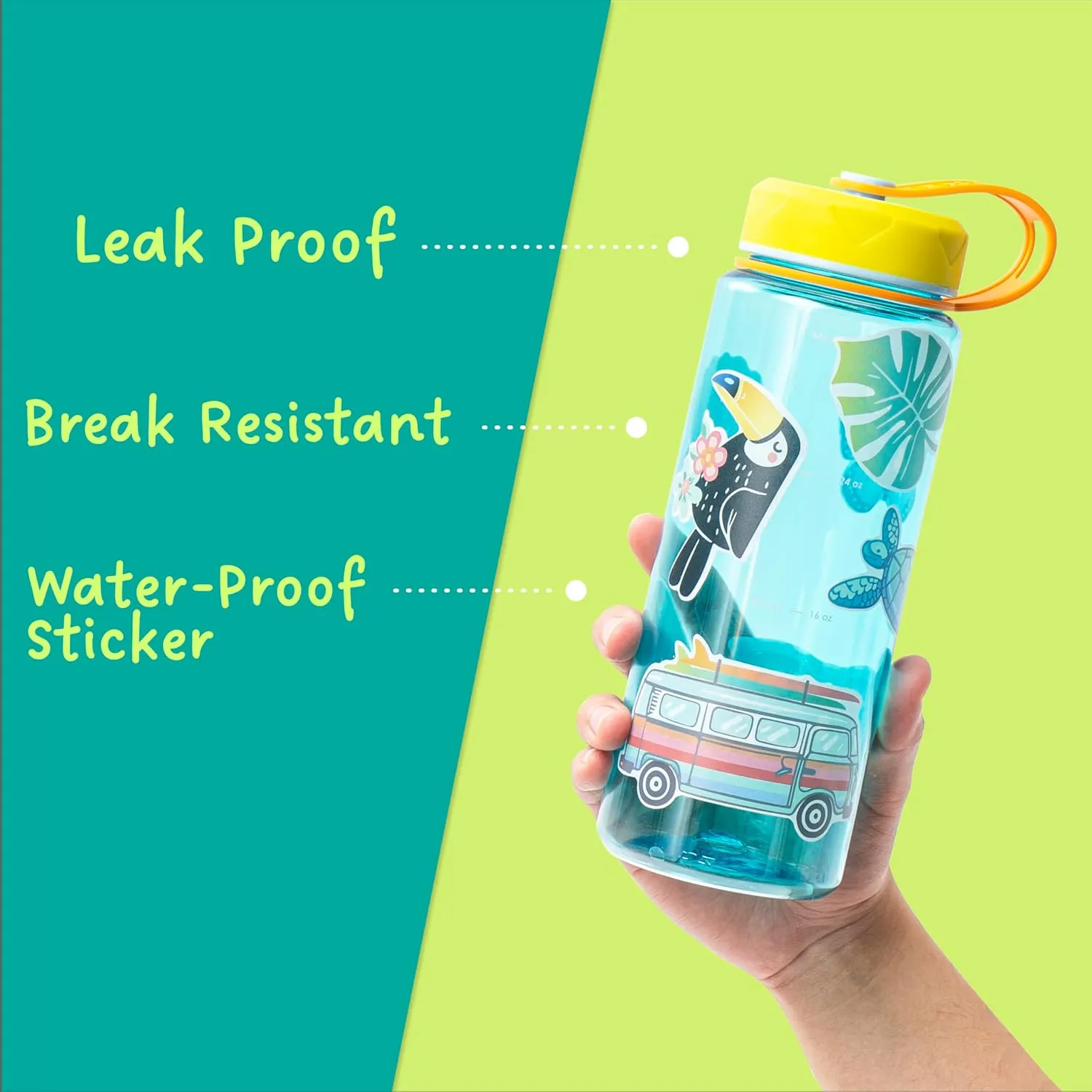 bzyoo HydroPop 36oz Water Bottle w/Personalized Stickers - Leak-Proof, Water Tracking Measurement, Wide Mouth for Ice. Personalized for Gym, School, Work BPA Free - Color Blue