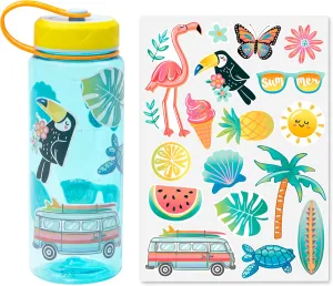 bzyoo HydroPop 36oz Water Bottle w/Personalized Stickers - Leak-Proof, Water Tracking Measurement, Wide Mouth for Ice. Personalized for Gym, School, Work BPA Free - Color Blue