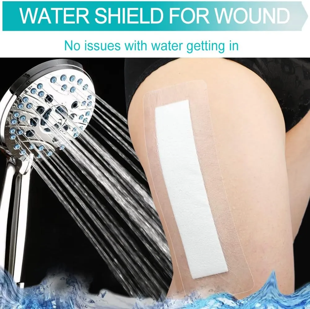 C-Section Waterproof Abdominal Incision Bandages Post Hysterectomy Tummy Tuck Shower Protector Scar Cover with Protective Pad Patches Island Dressing Tapes Large Wound Care Supplies 4x12 Pack of 25