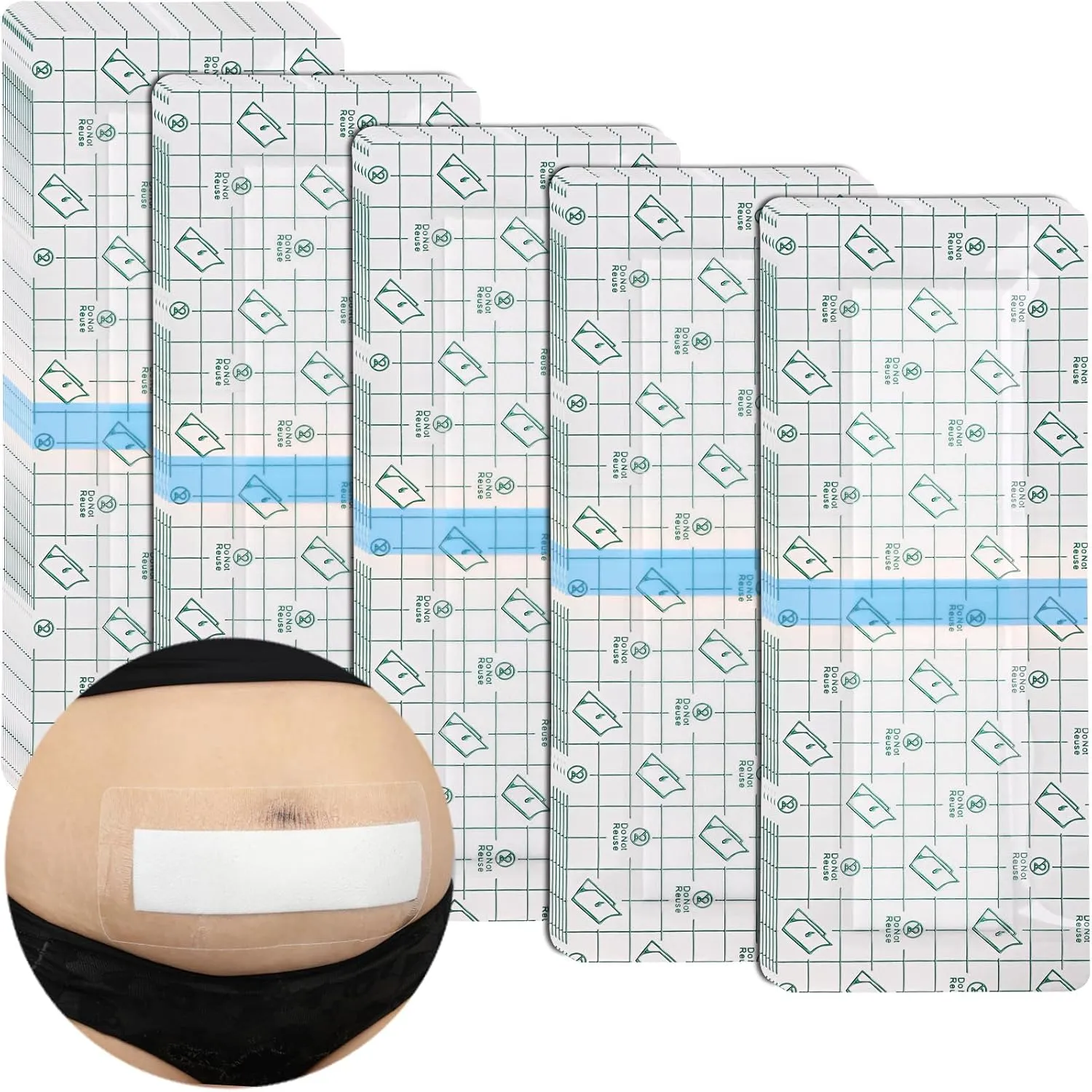 C-Section Waterproof Abdominal Incision Bandages Post Hysterectomy Tummy Tuck Shower Protector Scar Cover with Protective Pad Patches Island Dressing Tapes Large Wound Care Supplies 4x12 Pack of 25