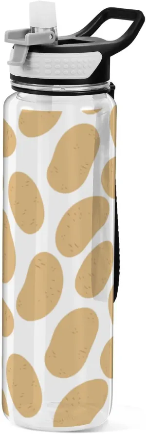 Caikeny Water Bottle with Straw Doodle Potato Sports Bottles Yellow BPA-Free Tritan Water Jug with Carrying Strap for Women Men Gym