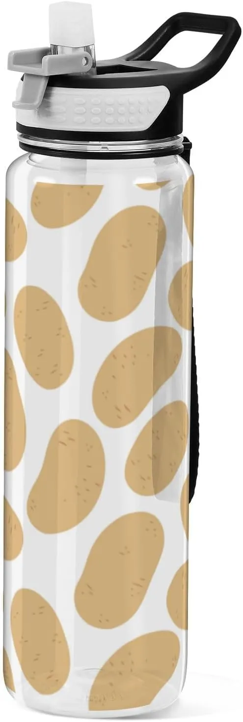 Caikeny Water Bottle with Straw Doodle Potato Sports Bottles Yellow BPA-Free Tritan Water Jug with Carrying Strap for Women Men Gym