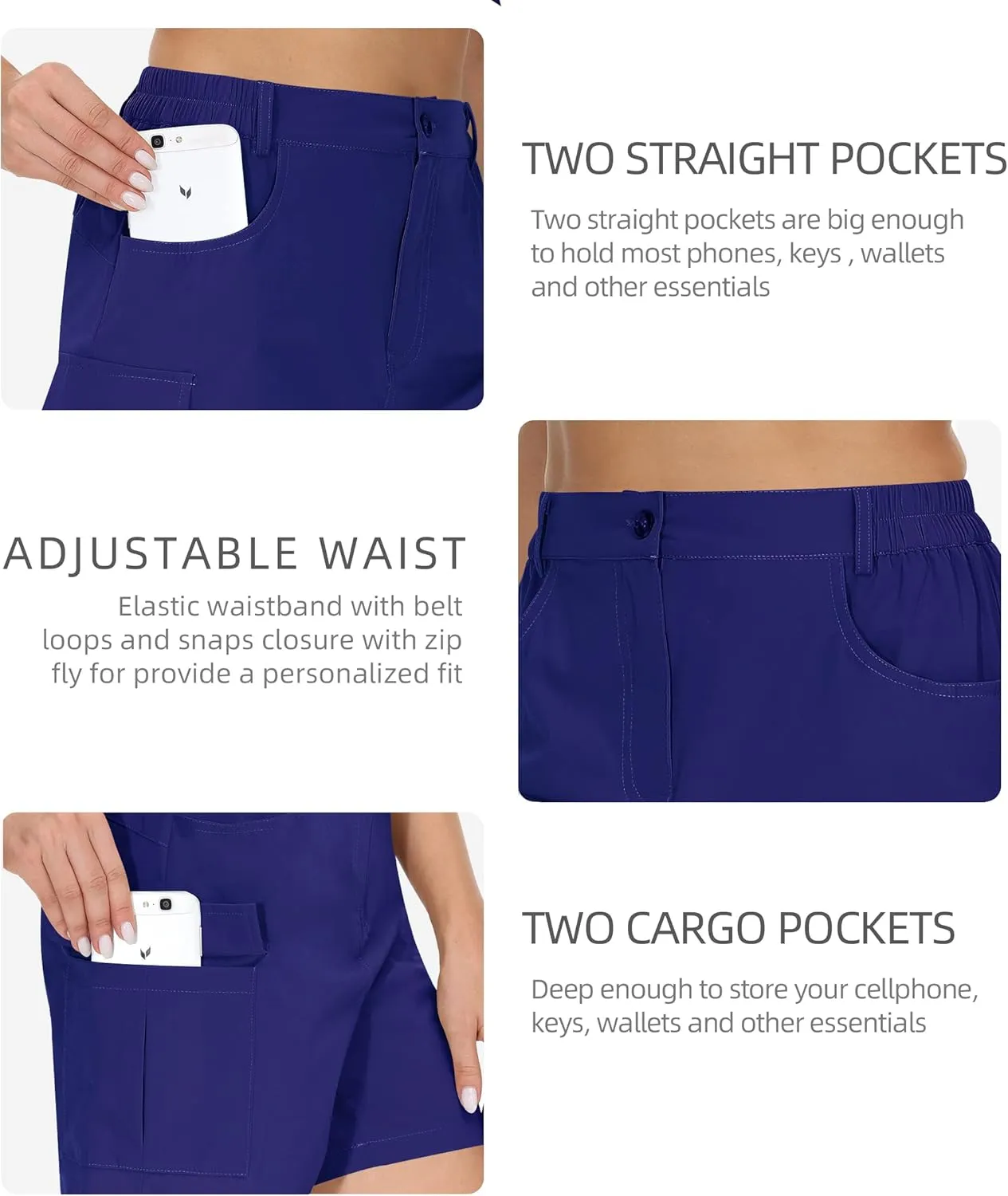 Cakulo Womens 6" Hiking Cargo Bermuda Shorts Quick Dry Golf Walking Work Summer Lightweight Shorts Pockets