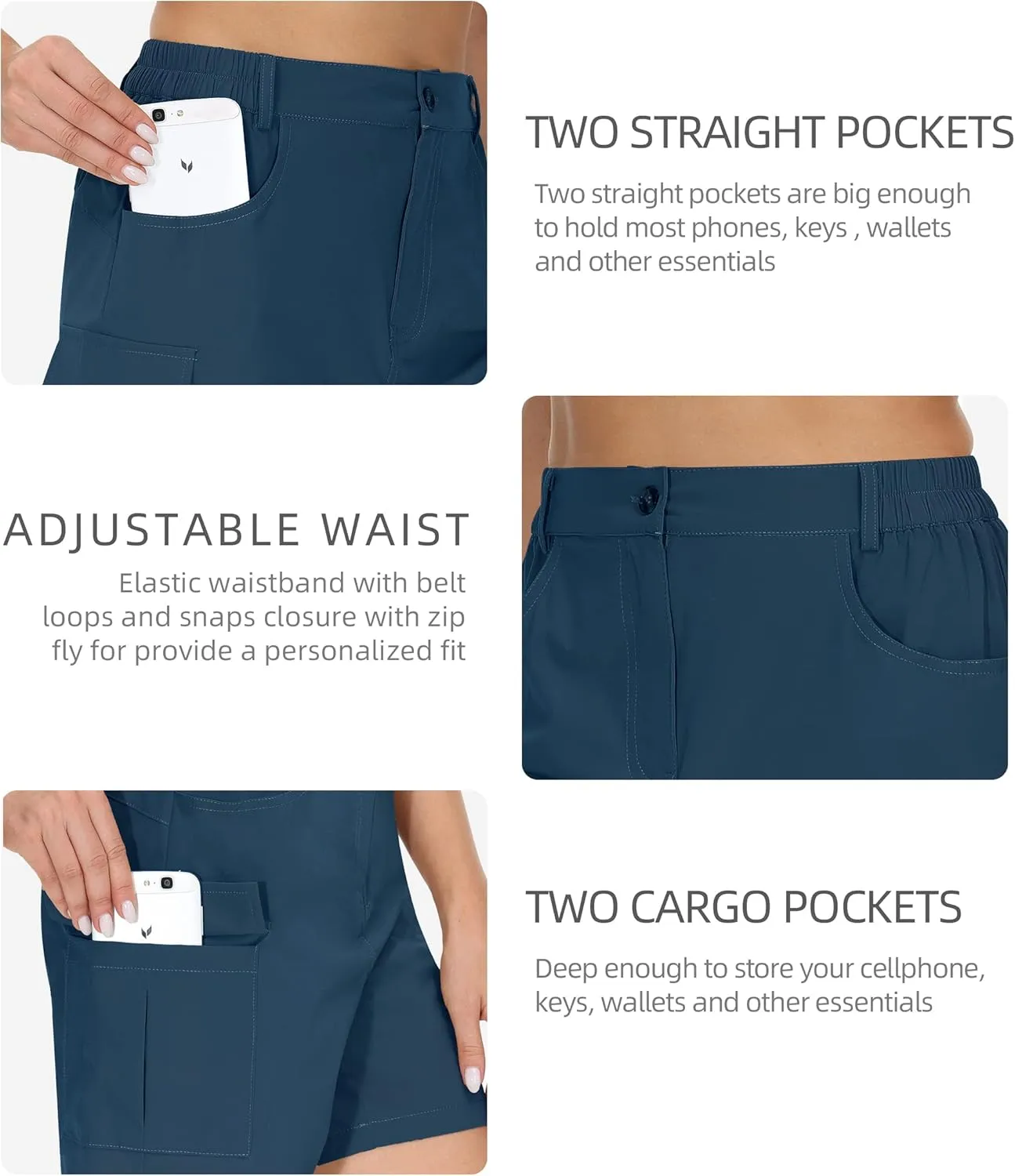 Cakulo Womens 6" Hiking Cargo Bermuda Shorts Quick Dry Golf Walking Work Summer Lightweight Shorts Pockets