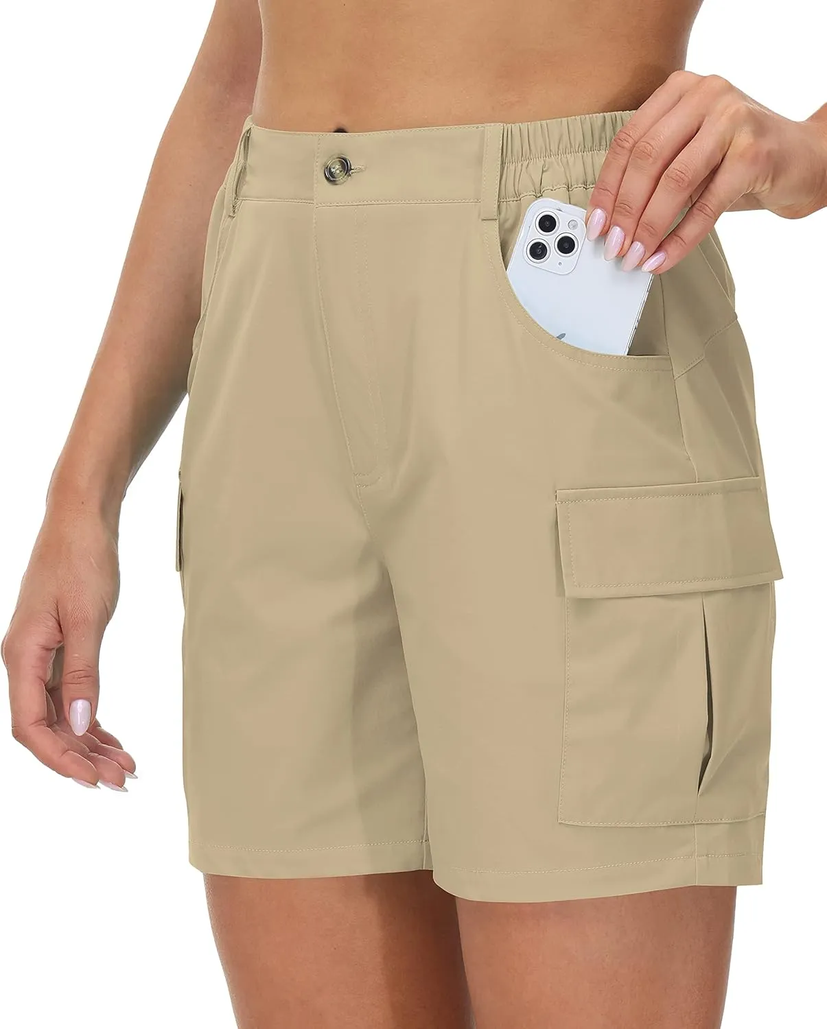 Cakulo Womens 6" Hiking Cargo Bermuda Shorts Quick Dry Golf Walking Work Summer Lightweight Shorts Pockets