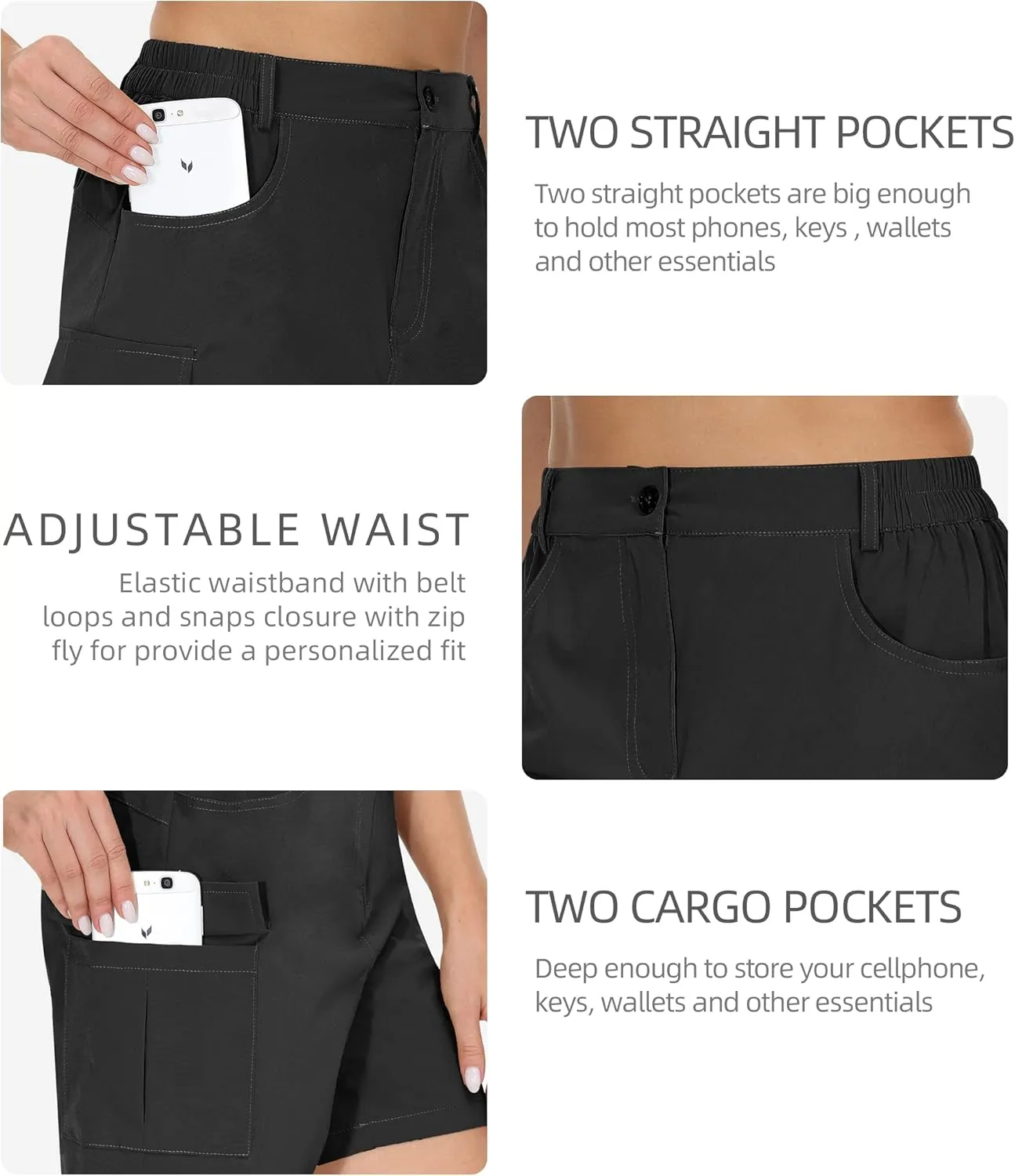 Cakulo Womens 6" Hiking Cargo Bermuda Shorts Quick Dry Golf Walking Work Summer Lightweight Shorts Pockets