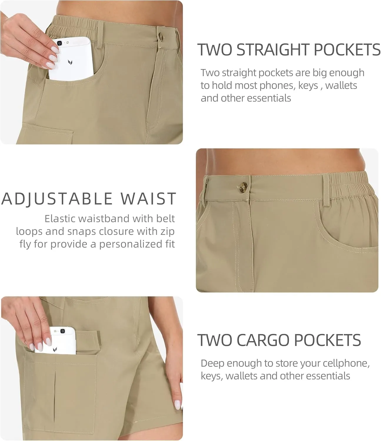 Cakulo Womens 6" Hiking Cargo Bermuda Shorts Quick Dry Golf Walking Work Summer Lightweight Shorts Pockets