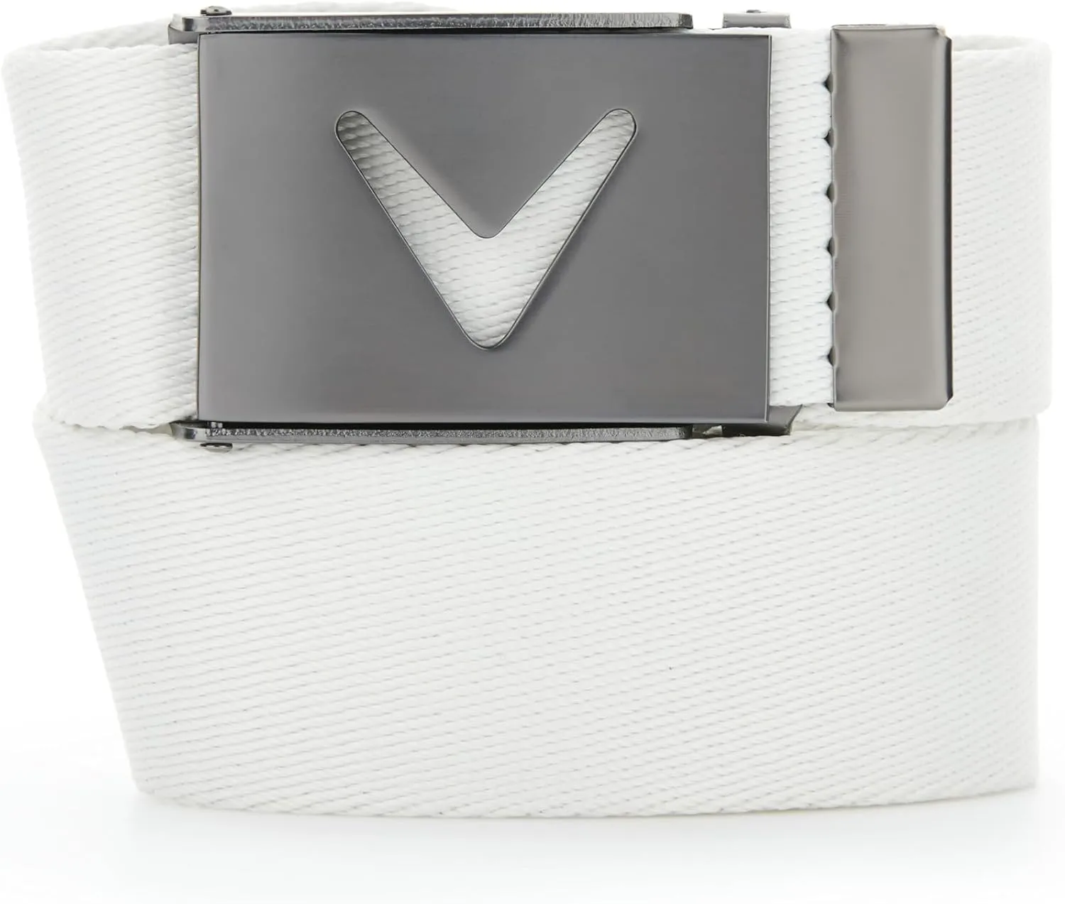 Callaway Men's V-Logo Web Golf Belt, Durable Textured Stretch Material, Metal Tip & Adjustable Buckle, Solid Color