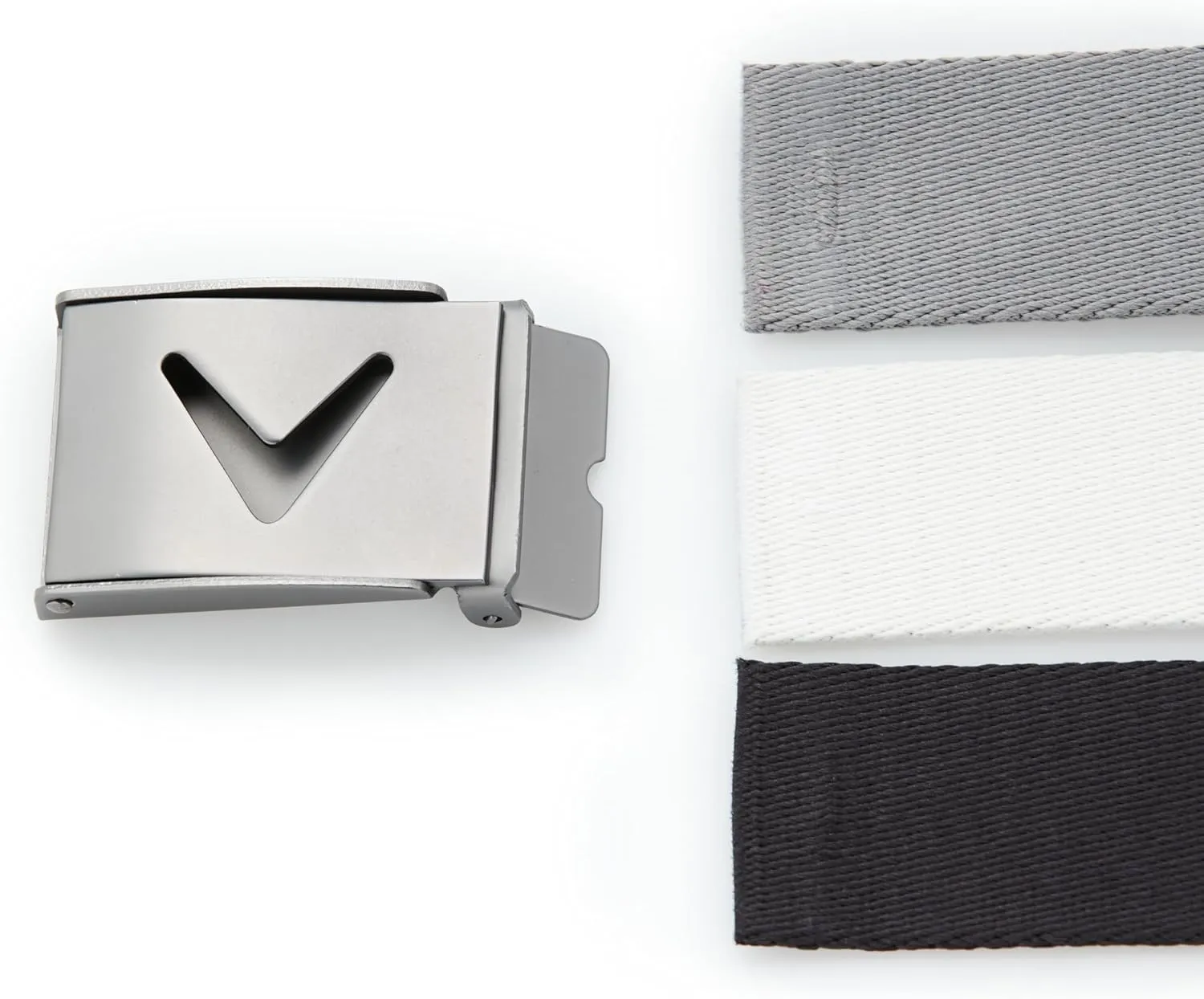 Callaway Men's V-Logo Web Golf Belt, Durable Textured Stretch Material, Metal Tip & Adjustable Buckle, Solid Color