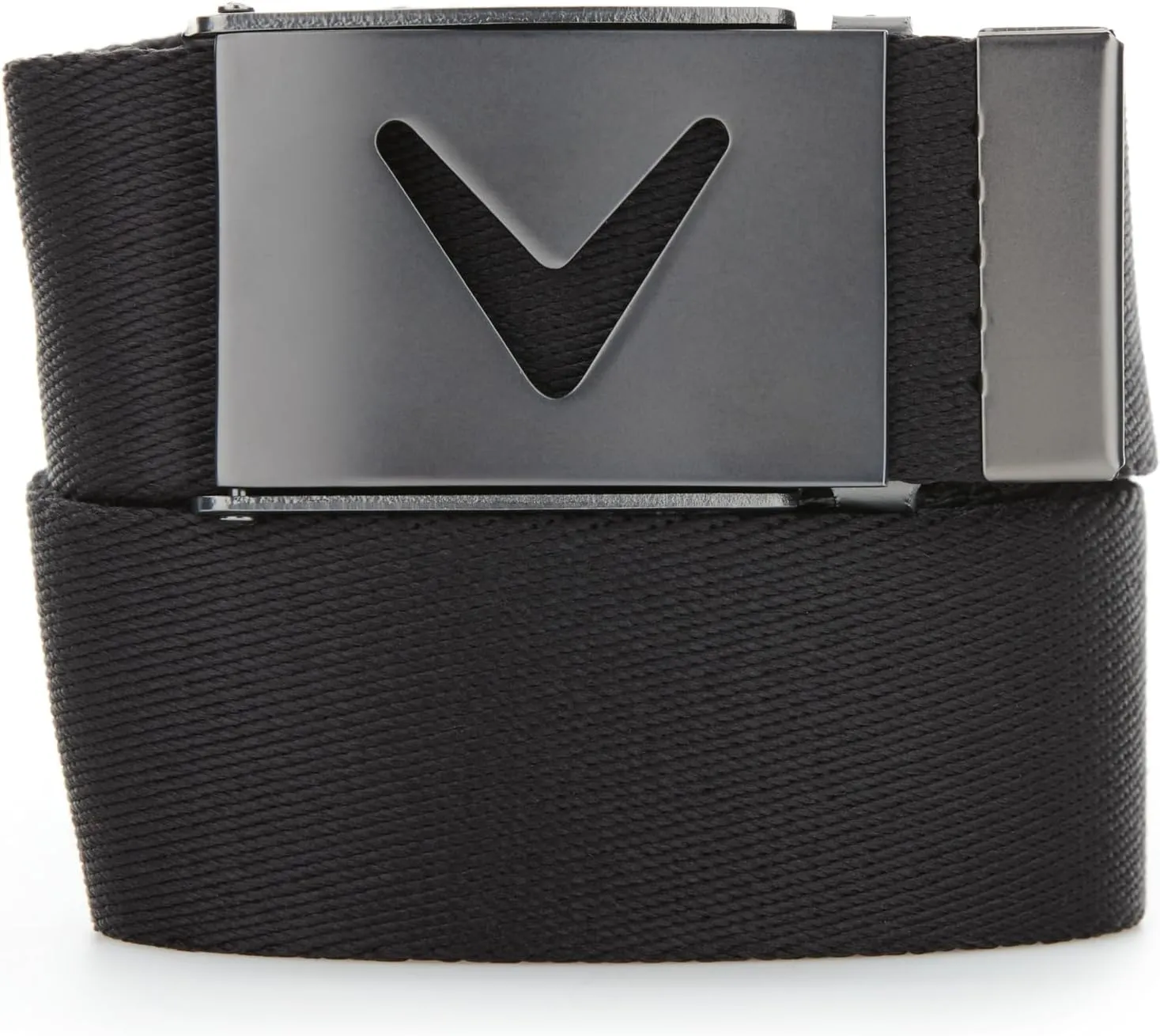 Callaway Men's V-Logo Web Golf Belt, Durable Textured Stretch Material, Metal Tip & Adjustable Buckle, Solid Color