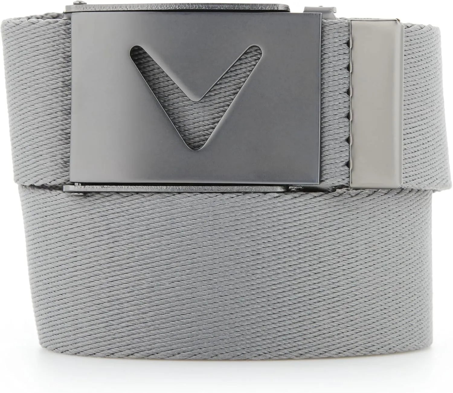 Callaway Men's V-Logo Web Golf Belt, Durable Textured Stretch Material, Metal Tip & Adjustable Buckle, Solid Color