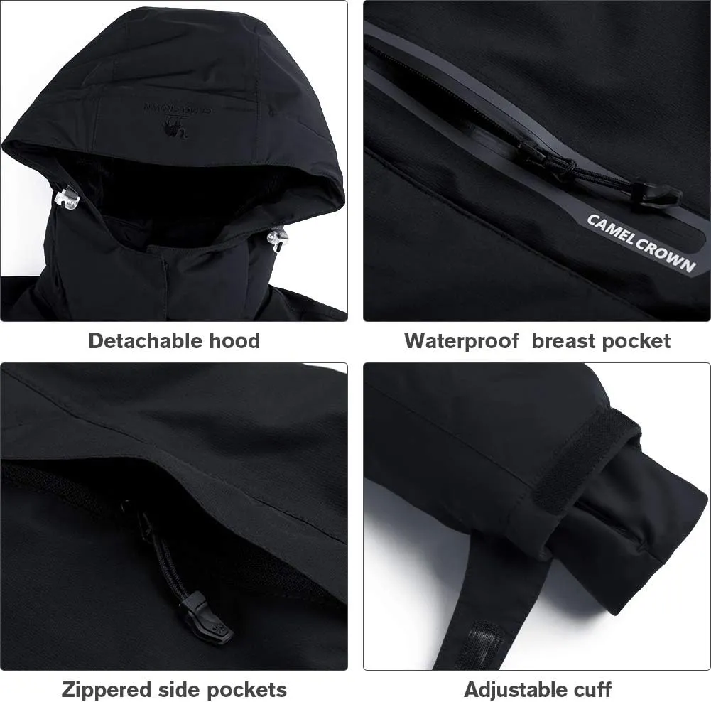 CAMEL CROWN Women’s Mountain Snow Waterproof Ski Jacket Detachable Hood Windproof Fleece Parka Rain Jackt Winter Coat