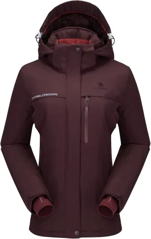 CAMEL CROWN Women’s Mountain Snow Waterproof Ski Jacket Detachable Hood Windproof Fleece Parka Rain Jackt Winter Coat