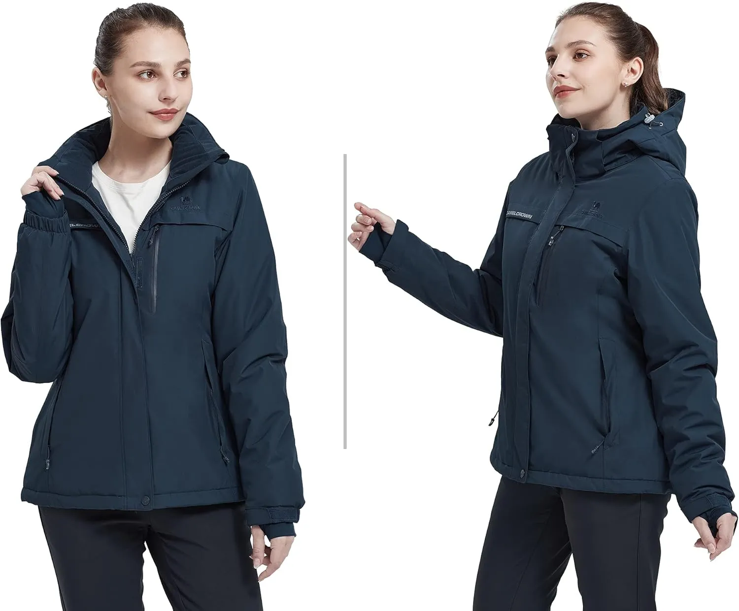 CAMEL CROWN Women’s Mountain Snow Waterproof Ski Jacket Detachable Hood Windproof Fleece Parka Rain Jackt Winter Coat