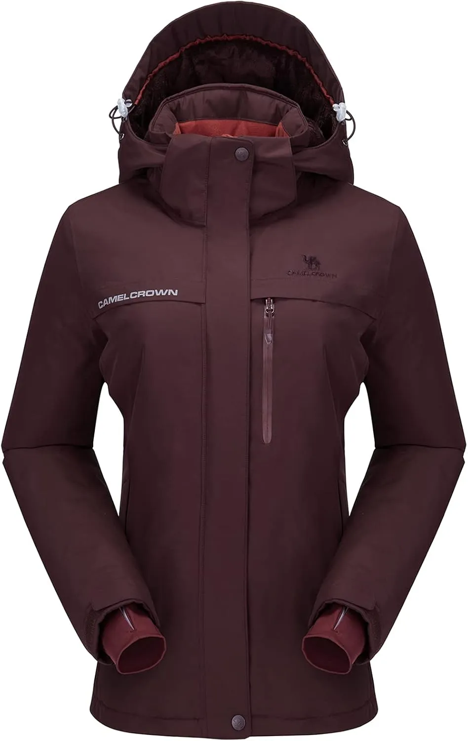 CAMEL CROWN Women’s Mountain Snow Waterproof Ski Jacket Detachable Hood Windproof Fleece Parka Rain Jackt Winter Coat