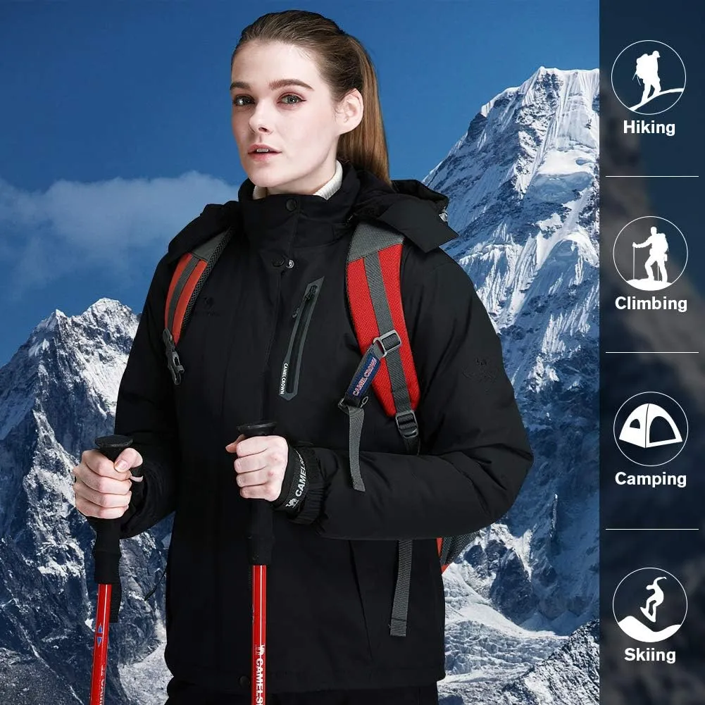 CAMEL CROWN Women’s Mountain Snow Waterproof Ski Jacket Detachable Hood Windproof Fleece Parka Rain Jackt Winter Coat