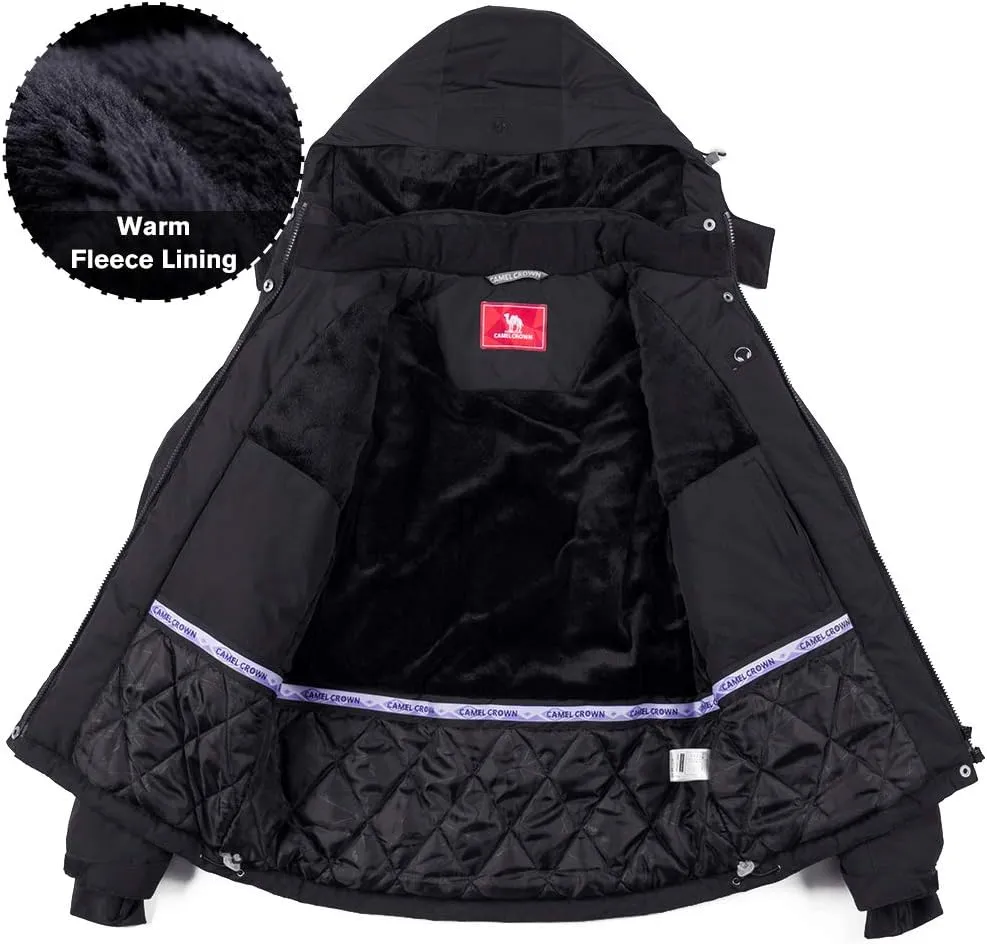 CAMEL CROWN Women’s Mountain Snow Waterproof Ski Jacket Detachable Hood Windproof Fleece Parka Rain Jackt Winter Coat