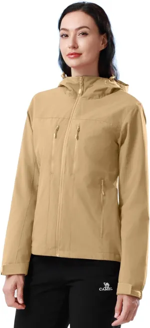 CAMEL CROWN Women's Waterproof Windbreaker Jacket, Lightweight Wind-Resistant Hiking Coat