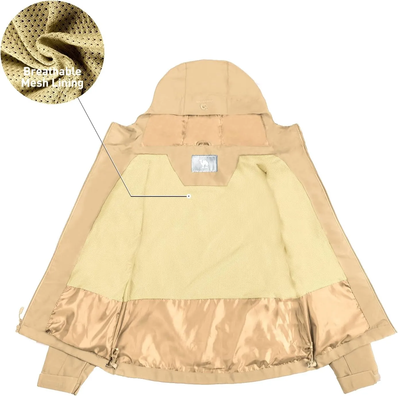 CAMEL CROWN Women's Waterproof Windbreaker Jacket, Lightweight Wind-Resistant Hiking Coat