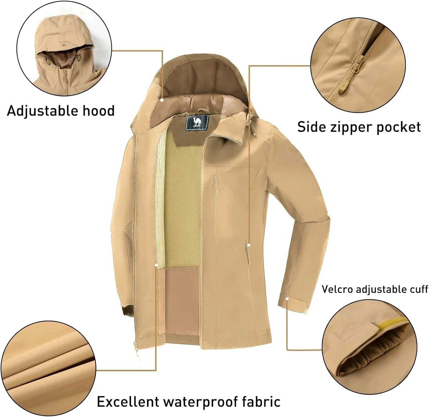 CAMEL CROWN Women's Waterproof Windbreaker Jacket, Lightweight Wind-Resistant Hiking Coat
