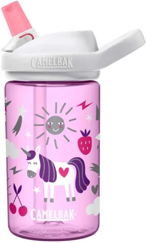 CamelBak Eddy  Kids Bite Valve Straw Tritan Renew Water Bottle Unicorn Party, 14oz