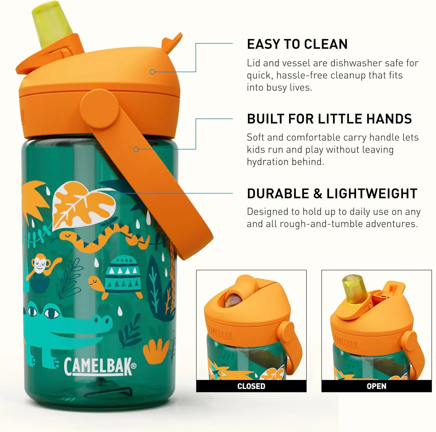 CamelBak Thrive Flip Straw Kids Bite Valve Tritan Renew Water Bottle 14oz
