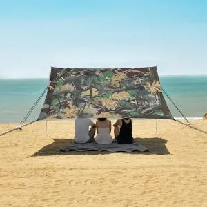 Camouflage Forest Hunting Beach Canopy Tent Anti-UV & Wind Resistant, Camping Sun Shelter Easy Setup Portable,Outdoor Shade Tents with Sandbags,Sand Shovels,Ground Pegs & Stability Poles