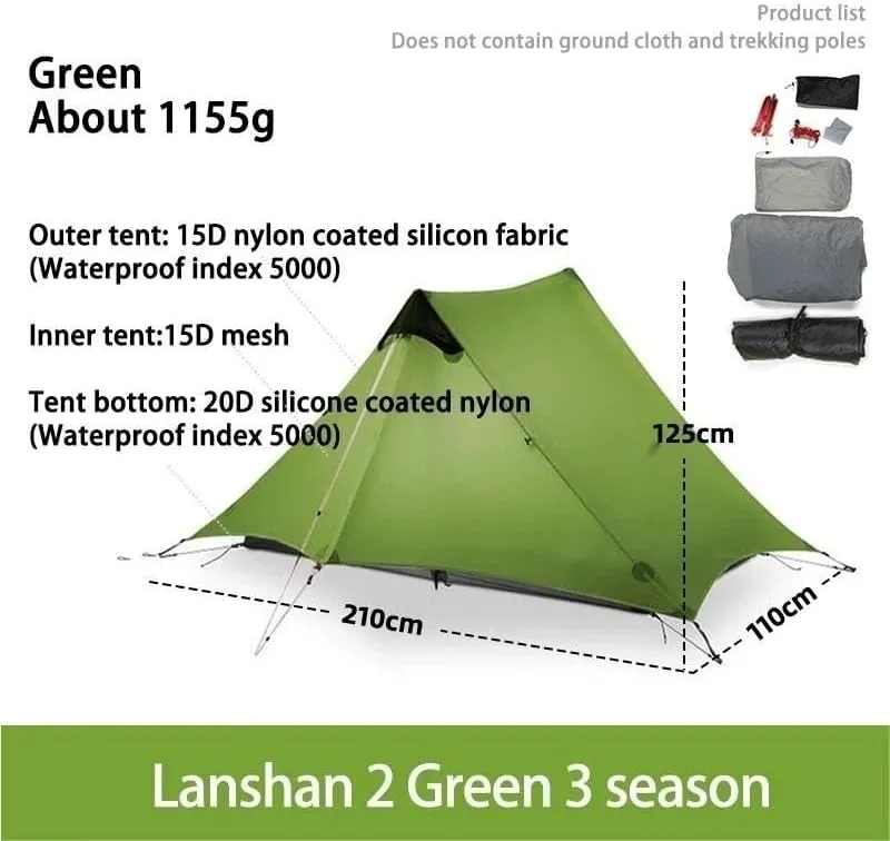 Camping Awning Canopy Tarp Durable Waterproof Lightweight for Outdoor Tent Shade Multi-Purpose Use(Green 2P 3 Season)
