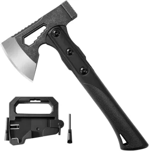 Camping Axe 3in1 Garden Hatchet Multitool Hand Axe for Chopping Wood, Bushcarft Survial, with Model Sheath and Firestarter(10.5'', 1.25lb)