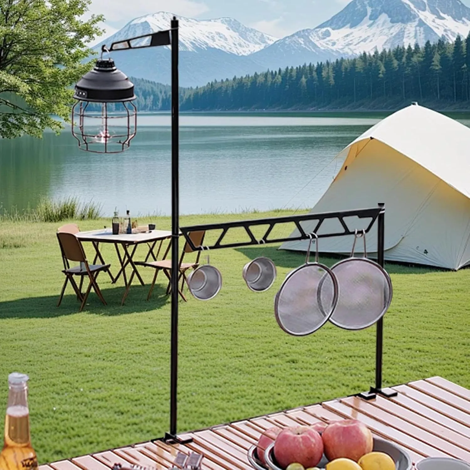 Camping Cookware Shelf | Tabletop Cookware Storage Rack - Metal Cutlery Holder, Portable Removable Tool Organizer for Camping Picnic BBQ Outdoor Fishing