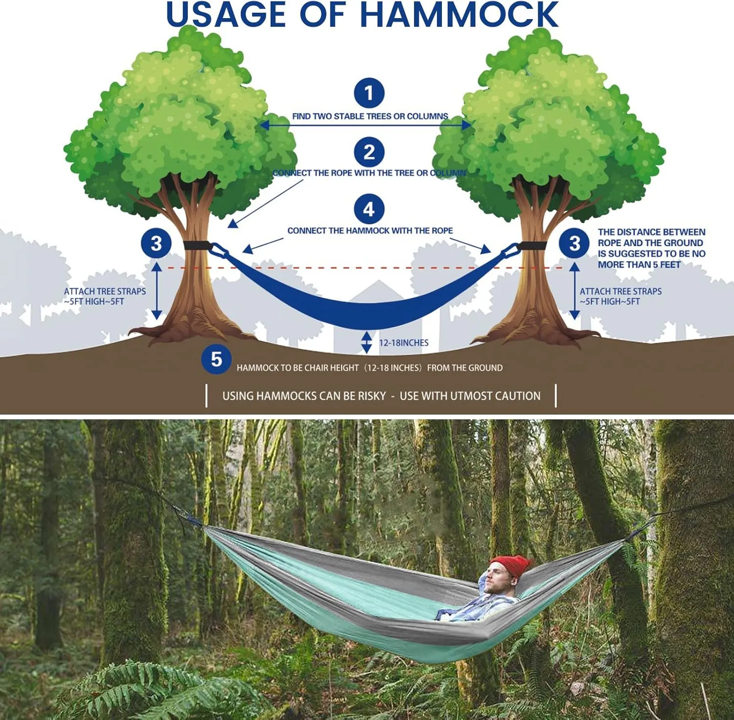 Camping Hammock with Rain Fly Mosquito Net, Waterproof Portable Nylon Hammock Tent Set with Pocket for Backpacking Hiking Travel Outdoor (Mint Green)