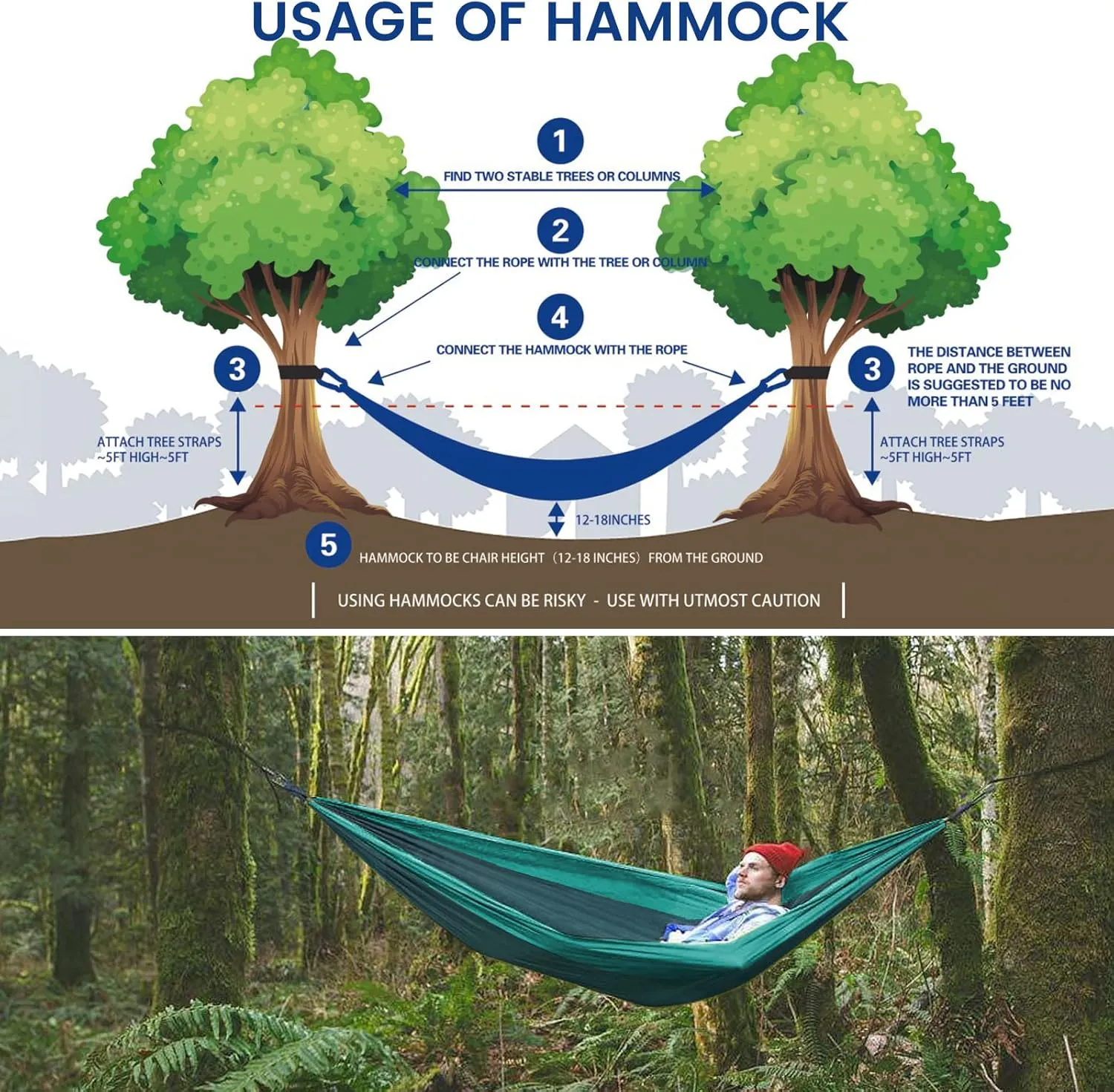 Camping Hammock with Rain Fly Mosquito Net, Waterproof Portable Nylon Hammock Tent Set with Pocket for Backpacking Hiking Travel Outdoor (Peacock Blue)