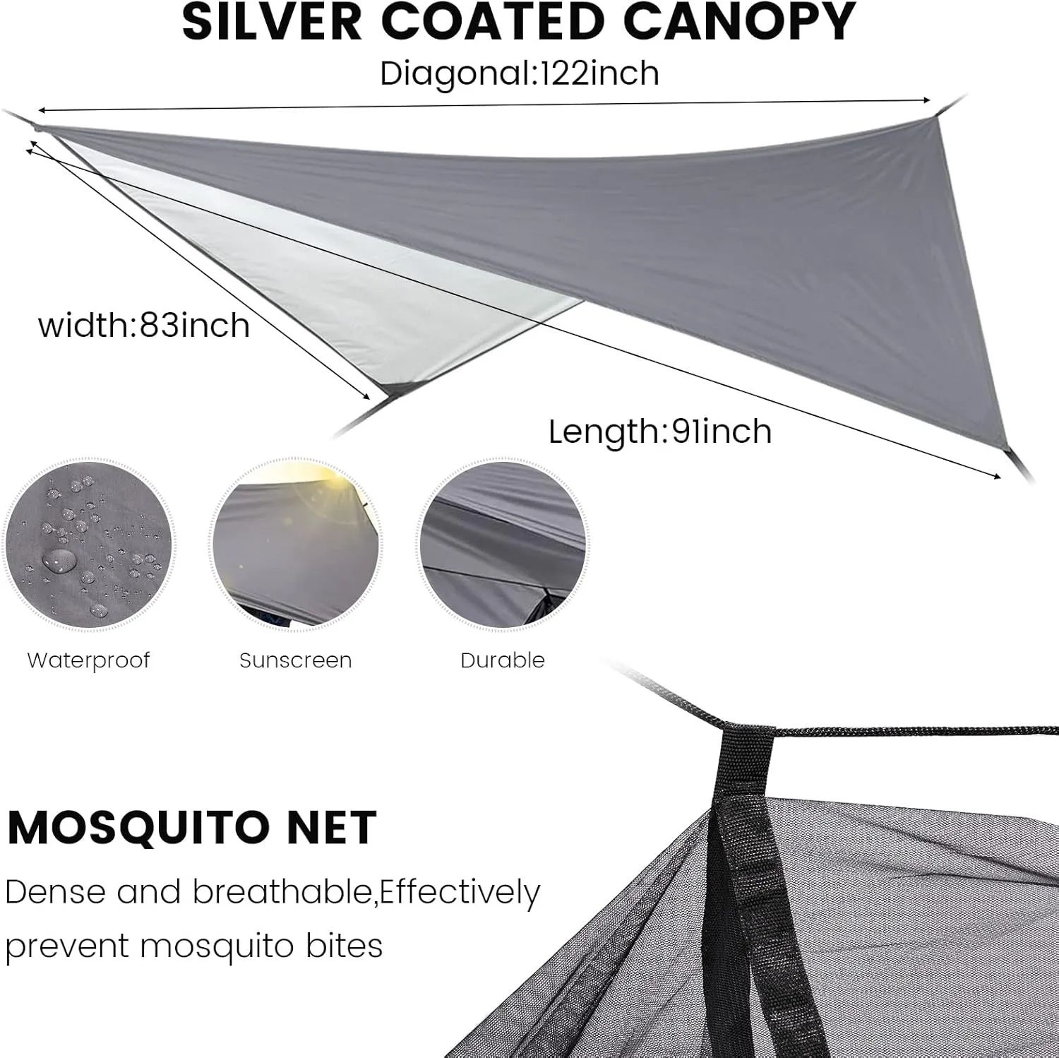 Camping Hammock with Rain Fly Mosquito Net, Waterproof Portable Nylon Hammock Tent Set with Pocket for Backpacking Hiking Travel Outdoor (Peacock Blue)