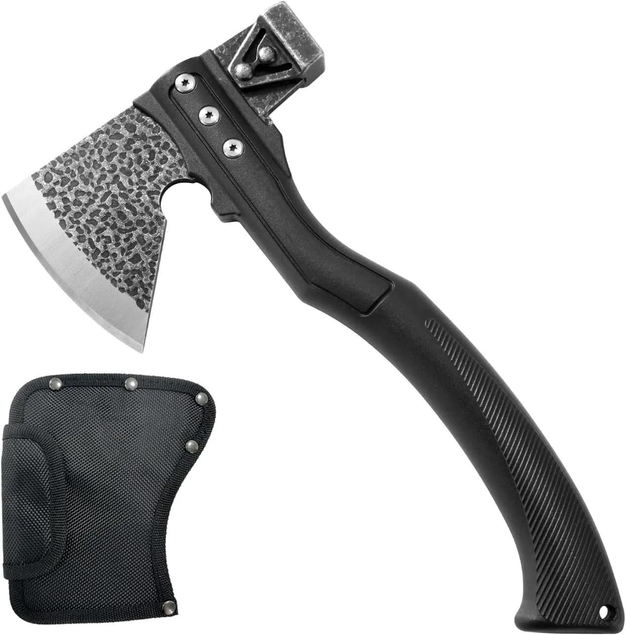 Camping Hatchet 10.5inches Chopping Axe for Wood Compact Survival Ax/Hammer Tool with Sheath Anti-Slip and Shock Handle(1lb,14oz)