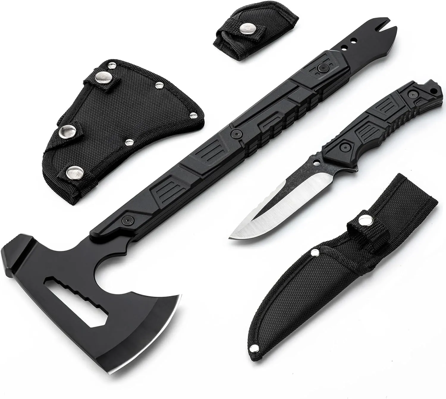Camping Hatchet & Fixed Blade Hunting Knives with Sheath,17.5in Full Tang Survival Axe for Outdoor Camping Survival and Chopping Wood, Black
