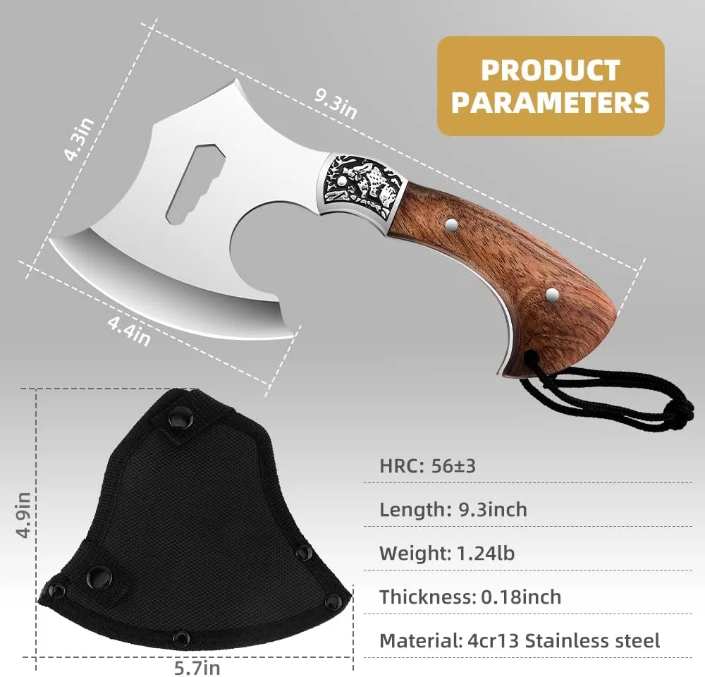 Camping Hatchet Camping Axe Forged High Carbon Steel for Meat Cleaver Axe Outdoor Splitting Wood Great for Axe Throwing, Camping, Survival, Outdoors and Chopping (719)