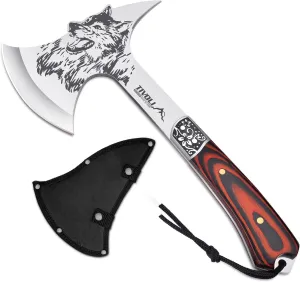 Camping Hatchet with Nylon Sheath,Survival Axe Viking Axe for Outdoor Splitting Wood,Camping Axe with Gift Box Full Tang Hand Axe for Adventure, Hunting, Trekking, Gardening Wolf